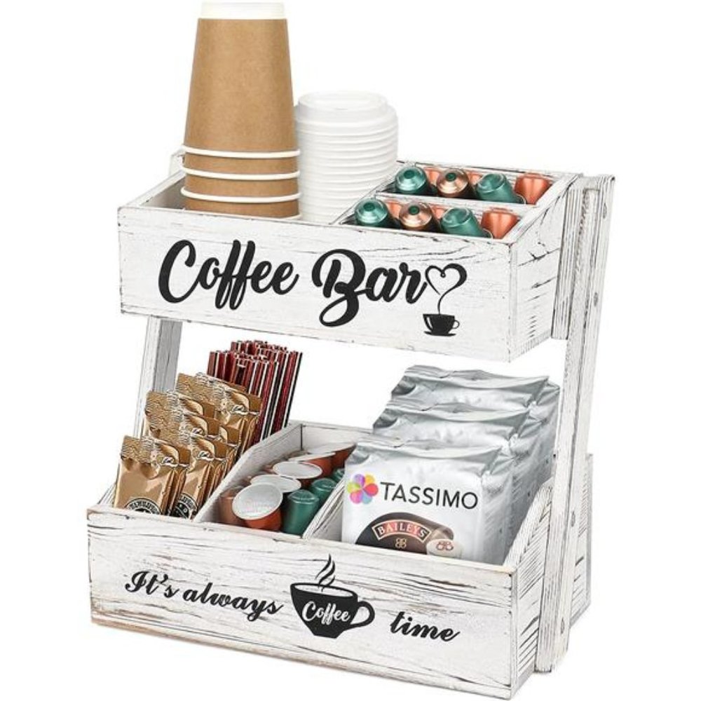 Coffee Bar Accessories Organizer and Storage Countertop, 2 Tier Kitchen Counter